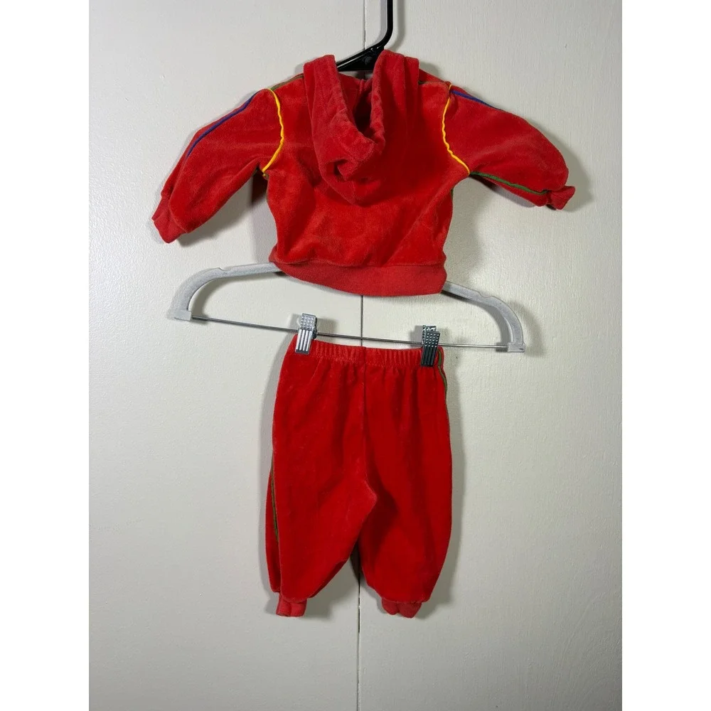 Vtg Izod Lacoste Baby Red Velour Tracksuit Hoodie Pants Set 9 Months Crocodile